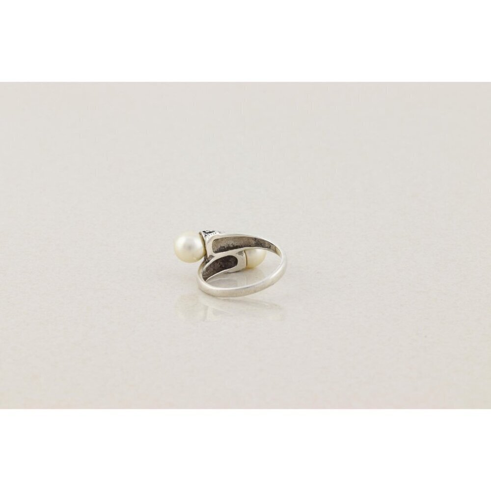 Sterling Silver Pearl and Marcasite Bypass Ring Size 6 3/4 - Picture 6 of 7